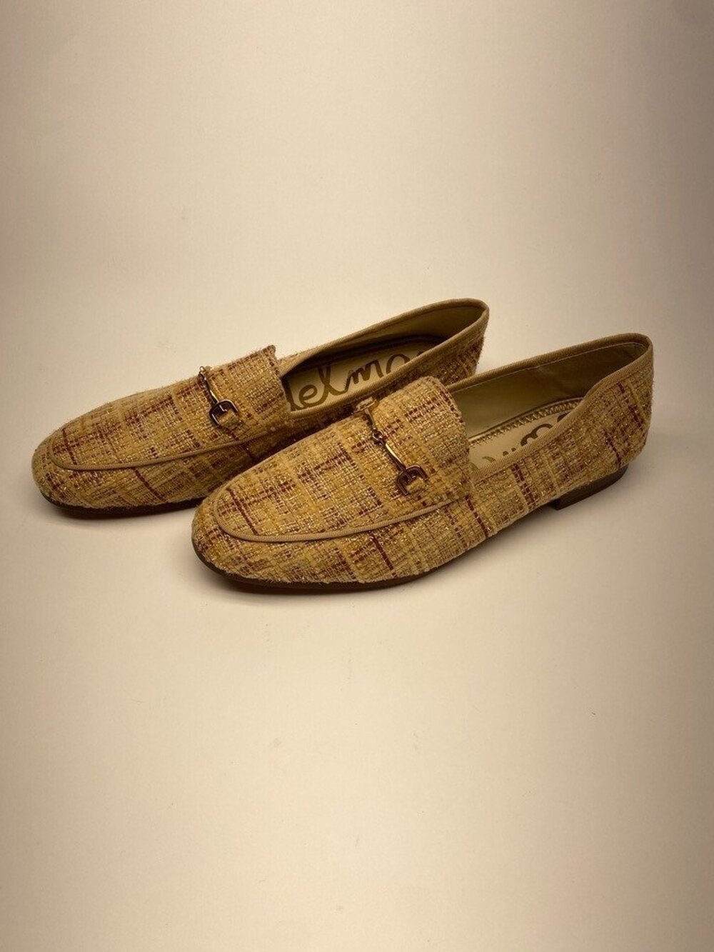 Sam Edelman Womens Loraine Bit Loafer Pale Gold Fabric Sz 9